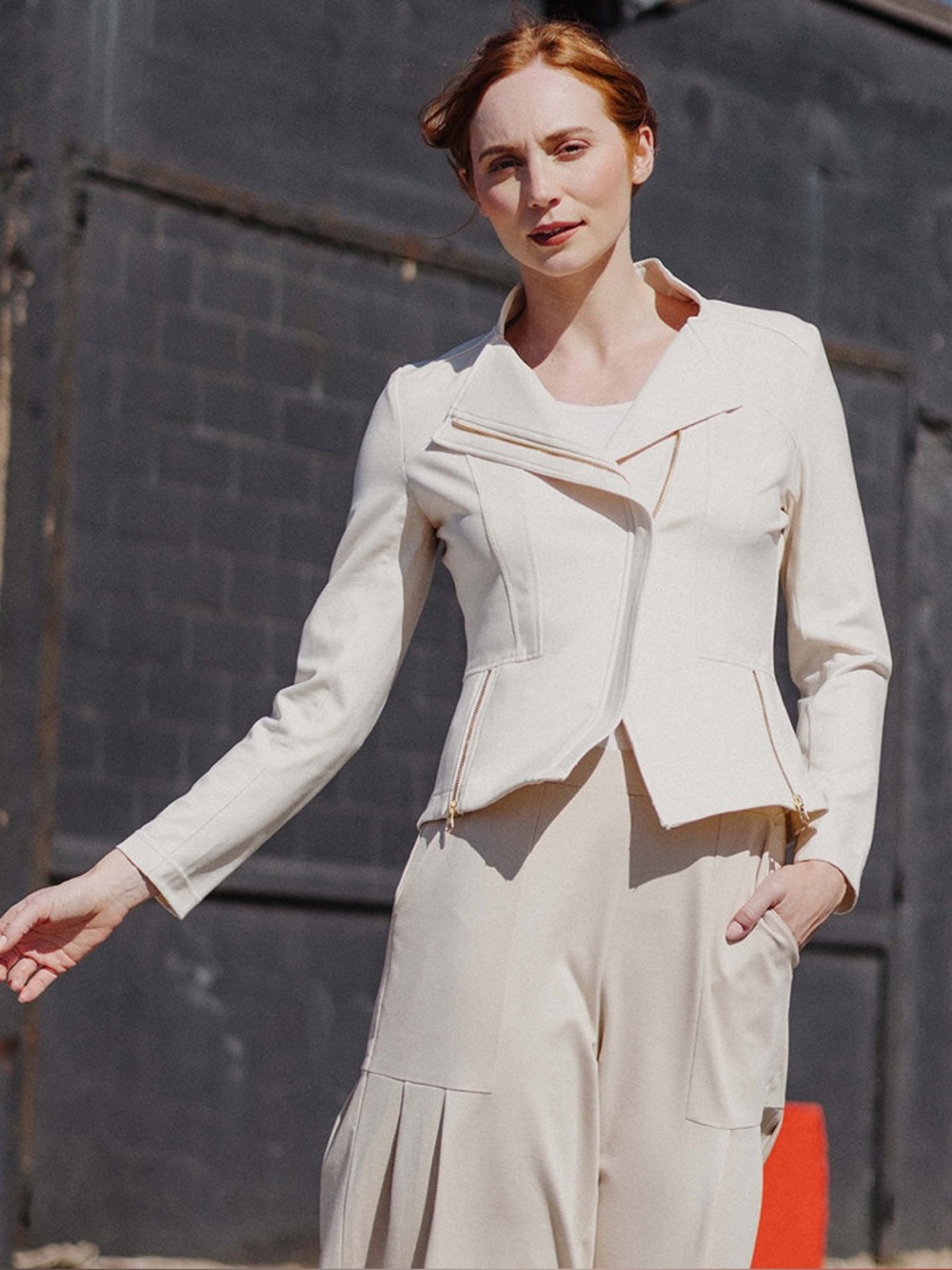 Clara Sun Woo Liquid Leather Signature Jacket Ivory Size XS (US 4/6)